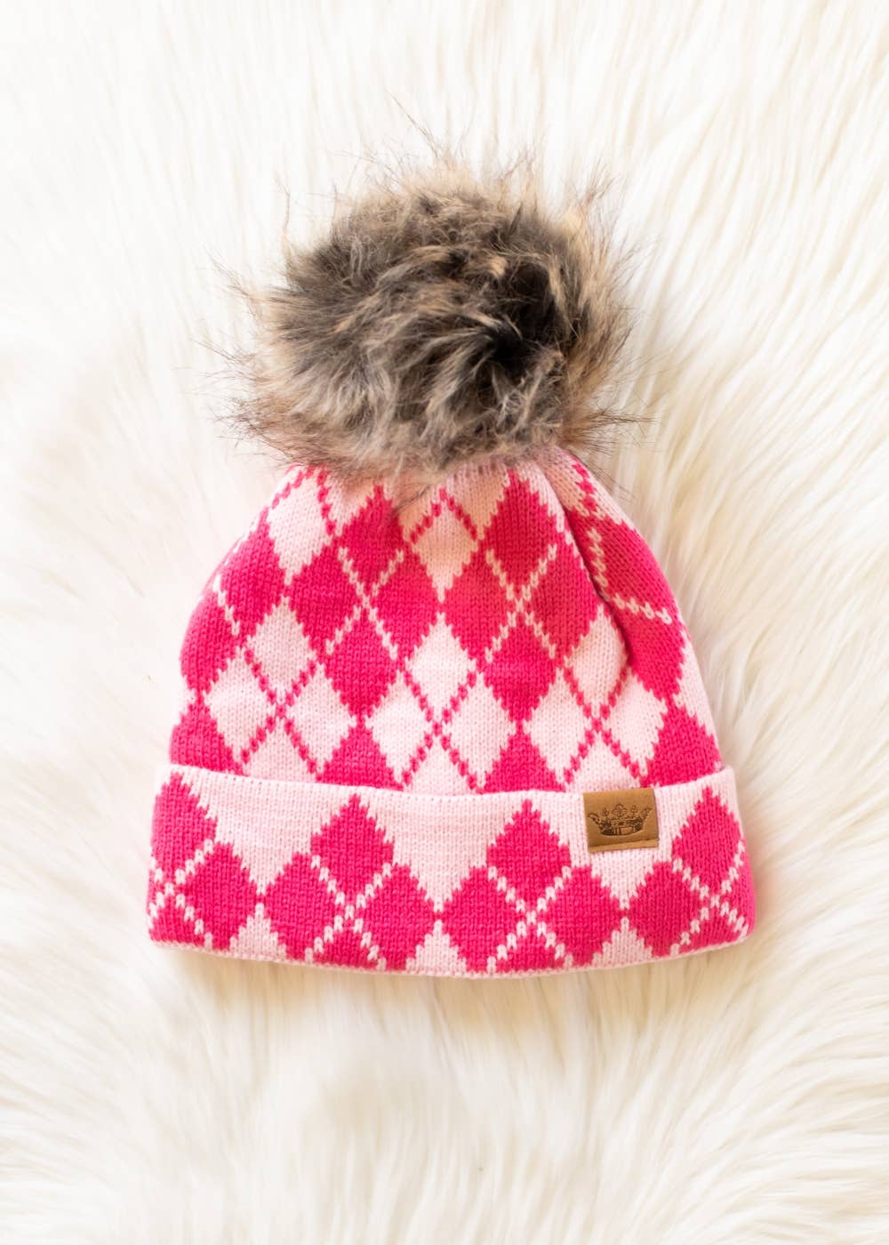Panache Apparel Co. - Pink & Blush Argyle Pattern Pom Hat