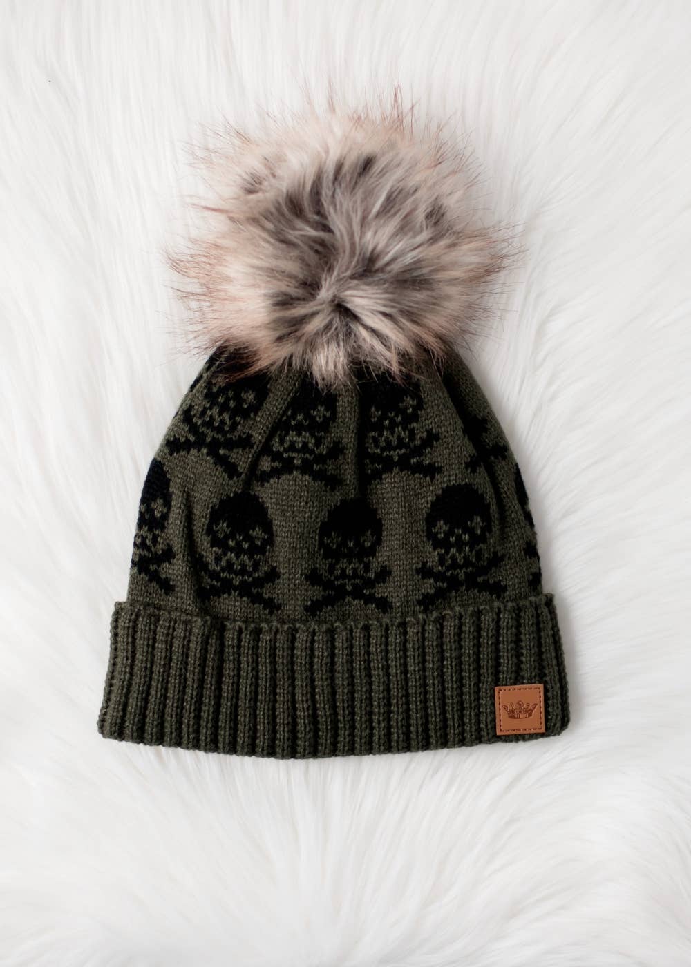 Panache Apparel Co. - Olive Skull Pattern Pom Hat