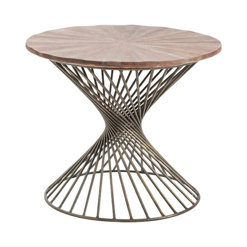 Bengal Manor Twist Metal Round Accent Table w/ Pie Cut Wood Top|11308