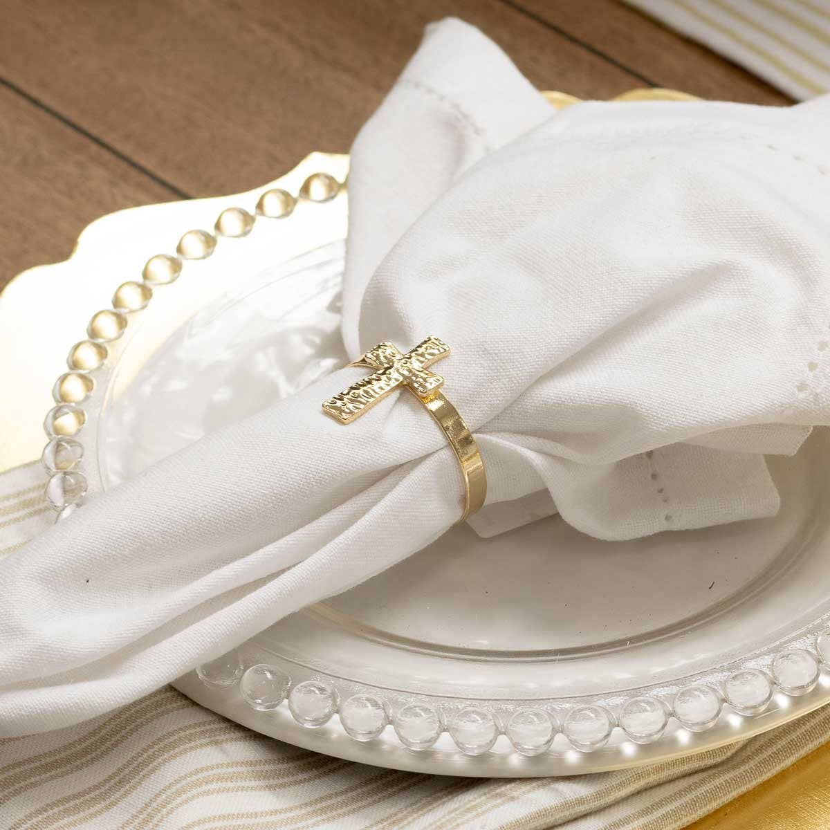 The Royal Standard - Hammered Cross Napkin Ring Gold 1.5"