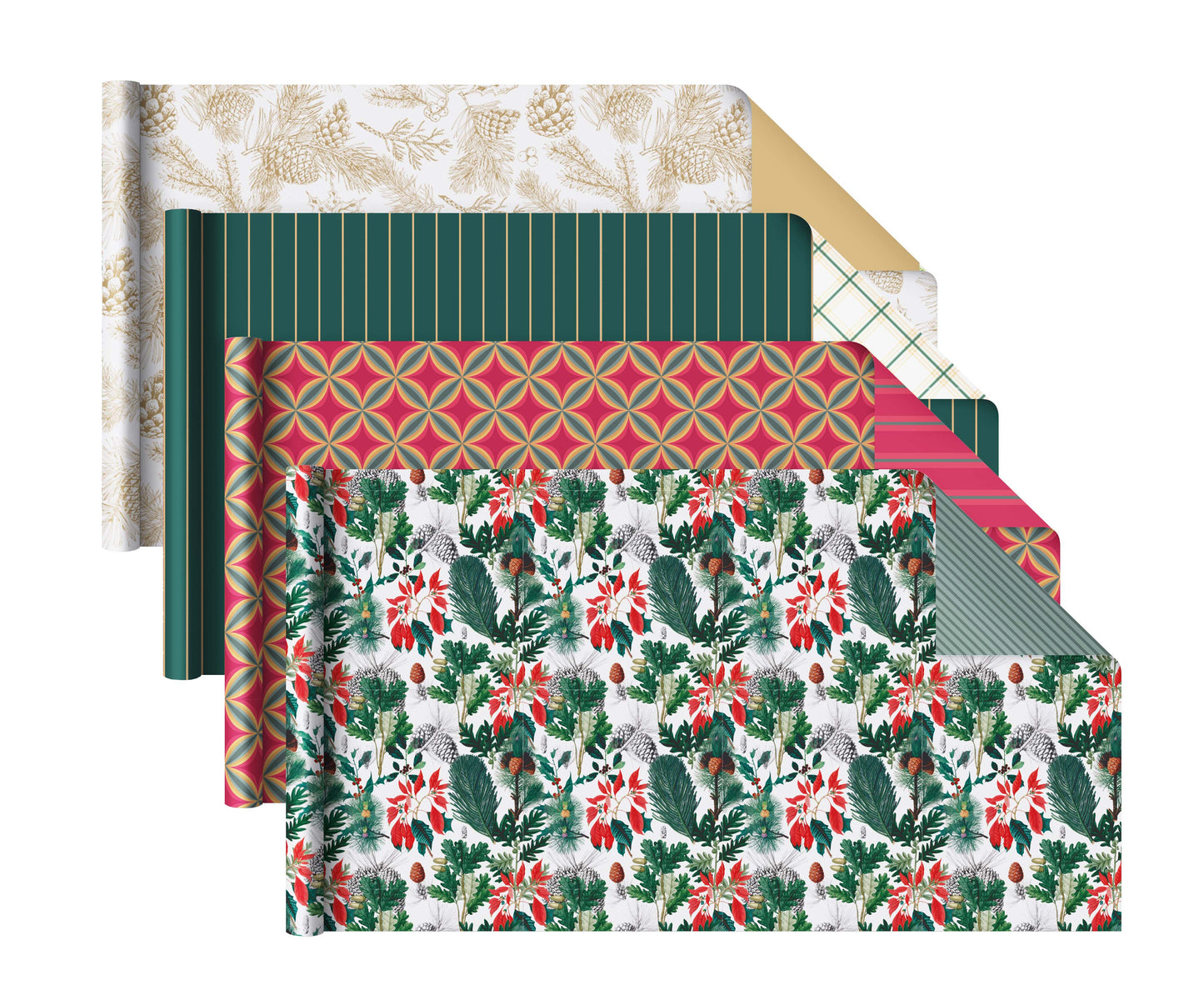 LA Ribbons Wholesale - 30" x 10' Wrapping Paper Bundle (4-pack) | Holiday Botanical
