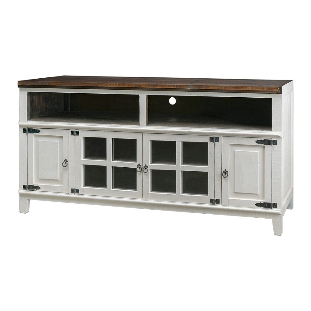 72" HACIENDA TV STAND AGED WHITE TOBACCO TOP|16257