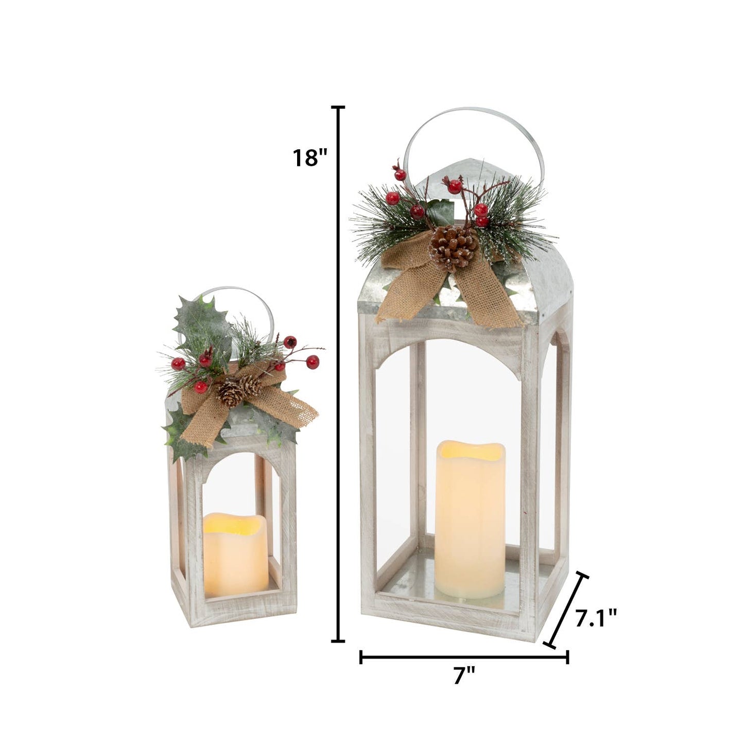 The Gerson Companies -LargeChristmas Holiday Lantern with Floral Accents LED