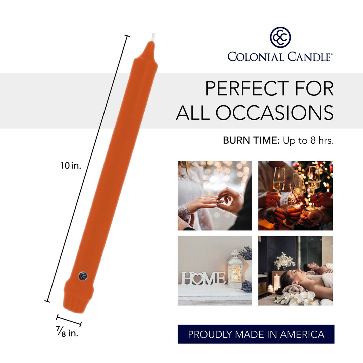 Pumpkin Unscented Classic Taper Colonial Candle, 10 in