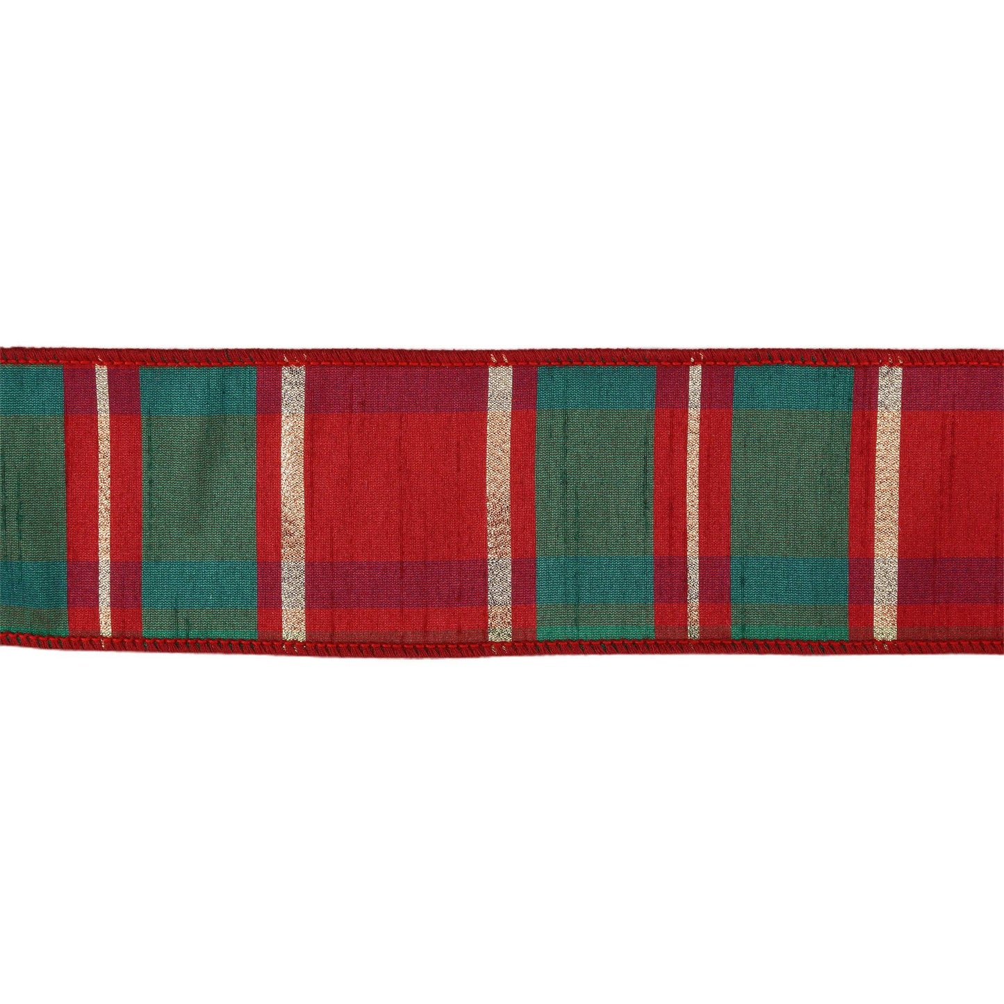 LA Ribbons Wholesale - 2 1/2" Wired Dupioni Ribbon | Red/Green/Gold Plaid Check | 10 Yard Roll