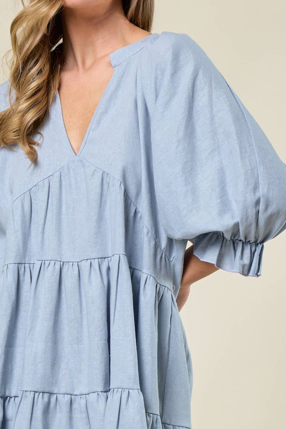 SD2438A BLUE LINEN TIER WESTERN DRESS