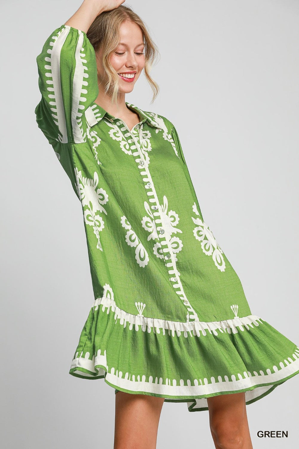 Border Print Tiered Hem Dress|15925