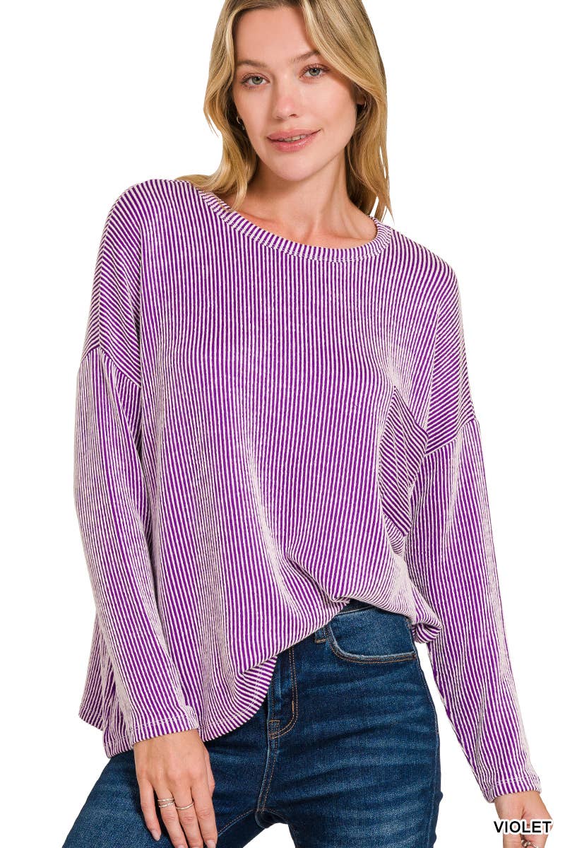 '...._ Ribbed Striped Oversized Long Sleeve Top