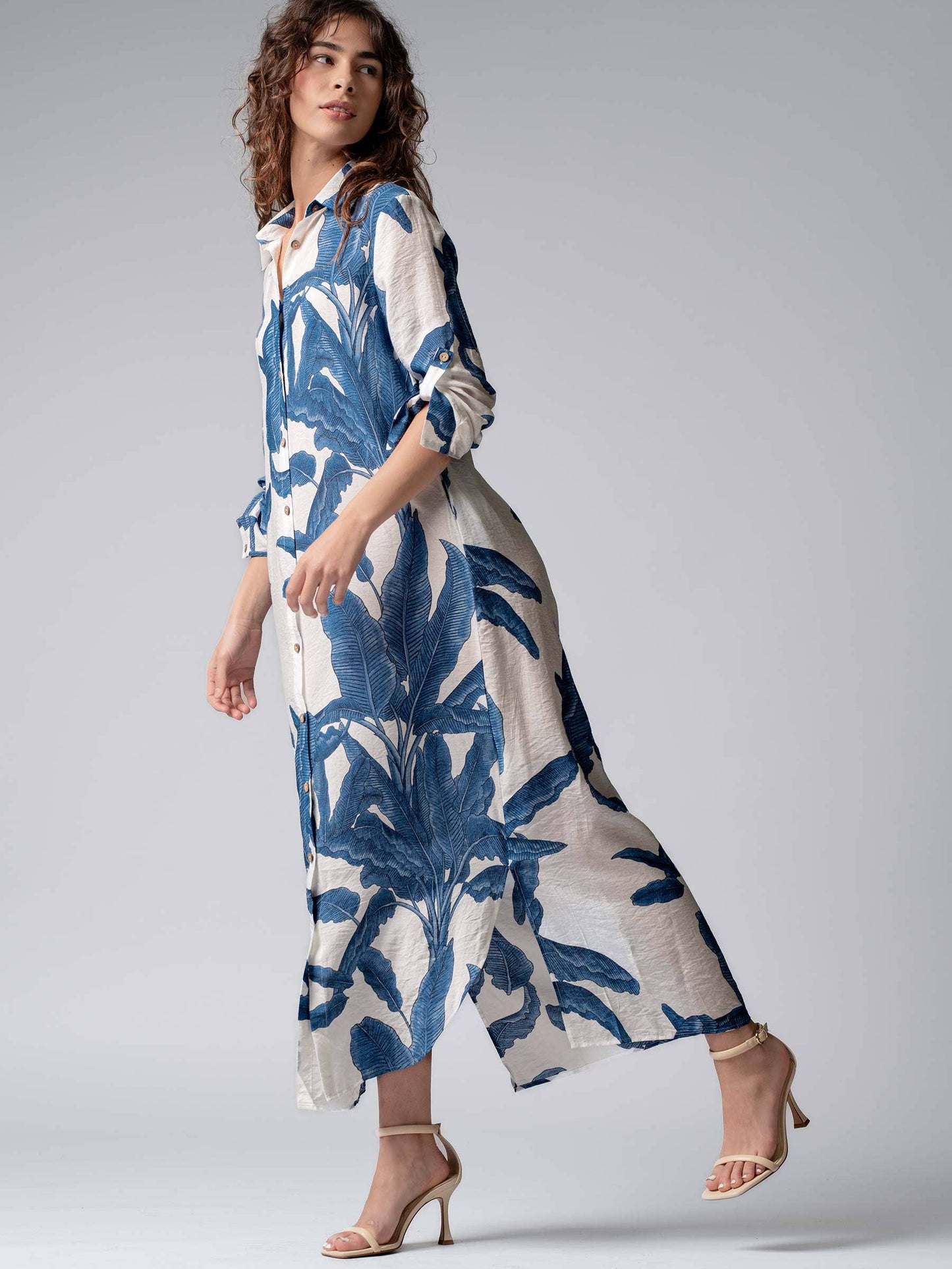 Tropical Paradise Button Down Collared Vacation Dress