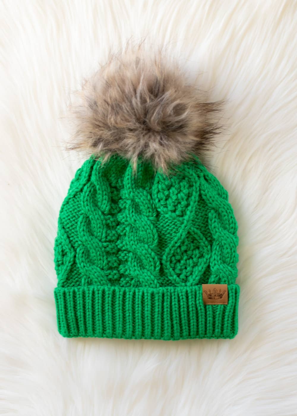 Panache Apparel Co. - Bright Green Cable Knit Pom Hat