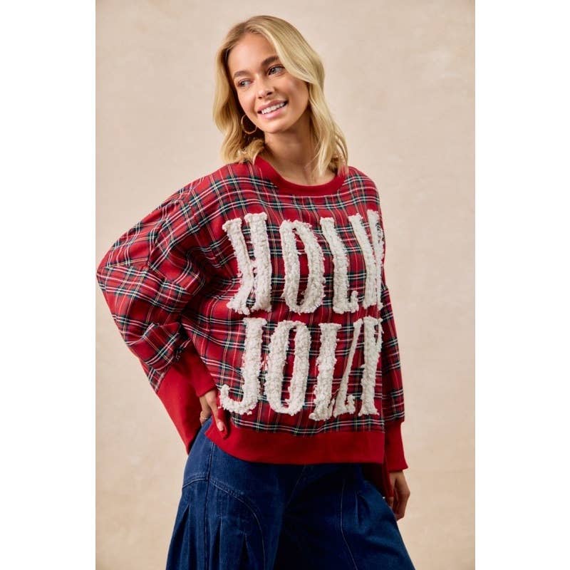 Holly Jolly Christmas Plaid Oversized Sweatshirt