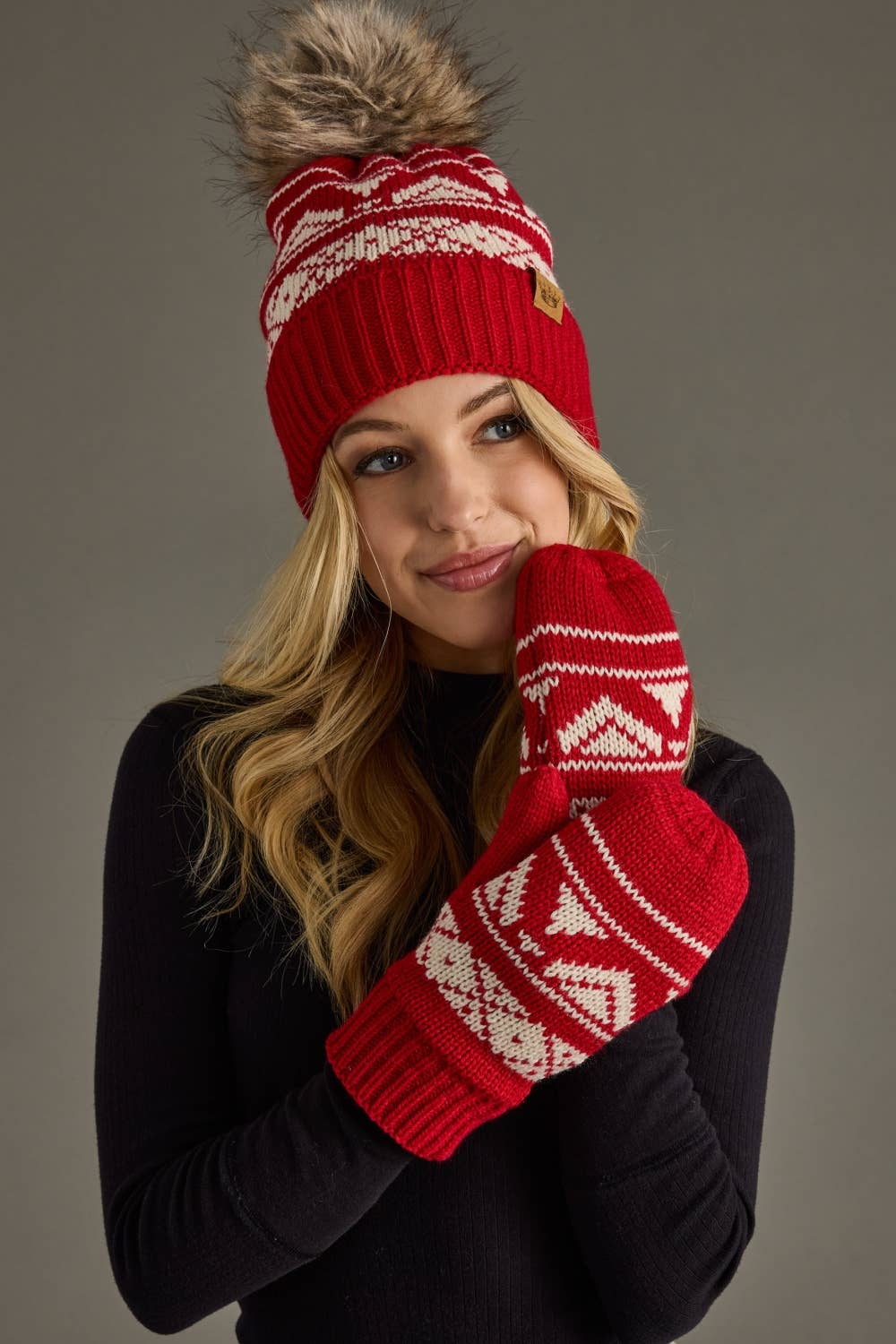Panache Apparel Co. - Red & Cream Patterned Mittens