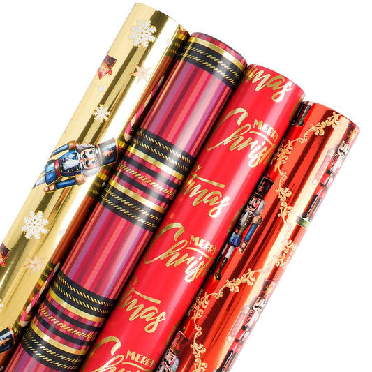 LA Ribbons Wholesale - 30" x 10' Wrapping Paper Bundle (4-pack) | Ruby Nutcracker