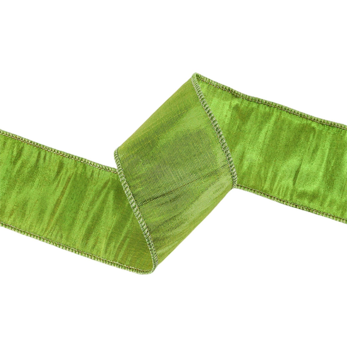 LA Ribbons Wholesale - 2 1/2" Wired Metallic Dupioni Ribbon | Apple Green | 10 Yard Roll