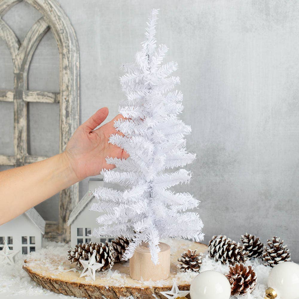 Factory Direct Craft - 18" White Artificial Canadian Pine Tree w/ Natural Wood Base