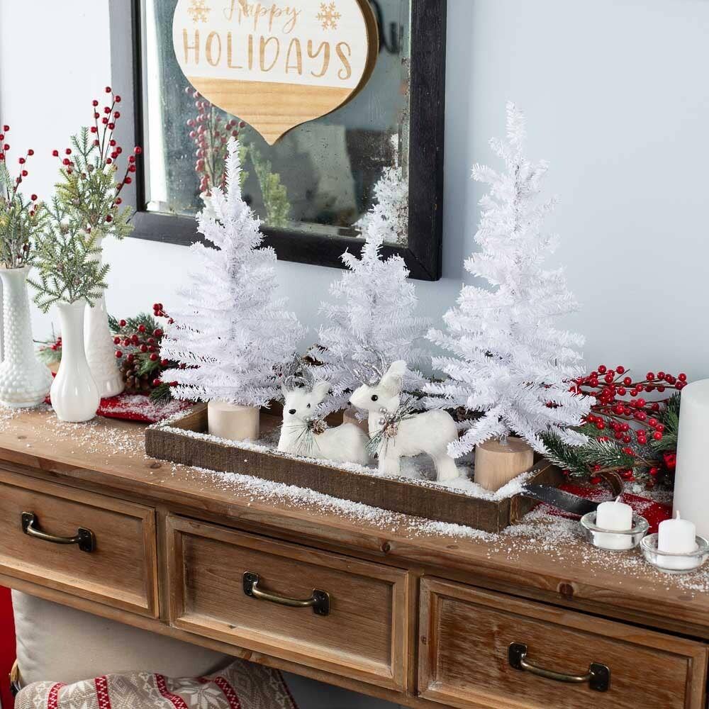 Factory Direct Craft - 18" White Artificial Canadian Pine Tree w/ Natural Wood Base