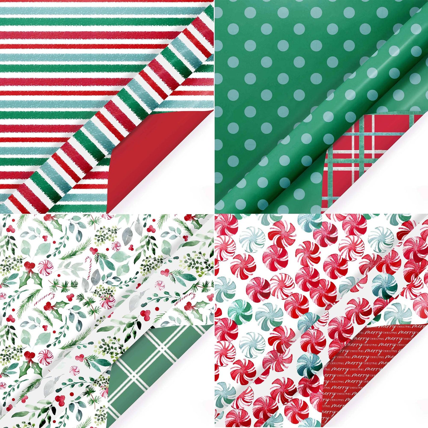 LA Ribbons Wholesale - 30" x 10' Watercolor Christmas Wrapping Paper 4-pack