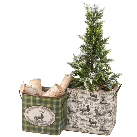 Primitives by Kathy - Deer Toile Bin Large