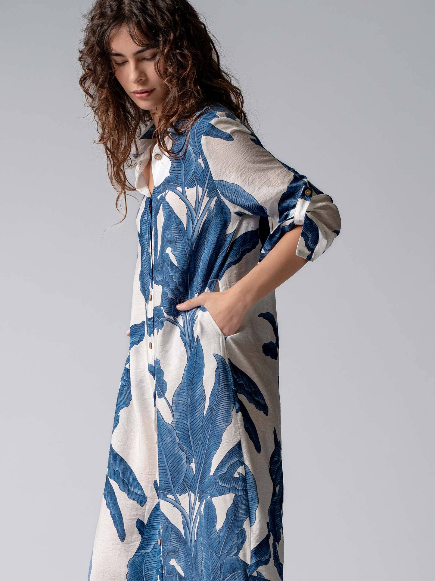 Tropical Paradise Button Down Collared Vacation Dress