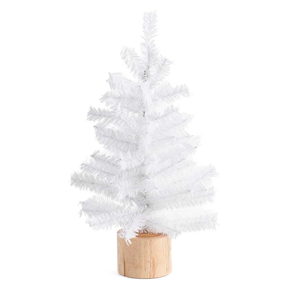 Factory Direct Craft - 12" White Artificial Canadian Pine Tree w/ Natural Wood Base