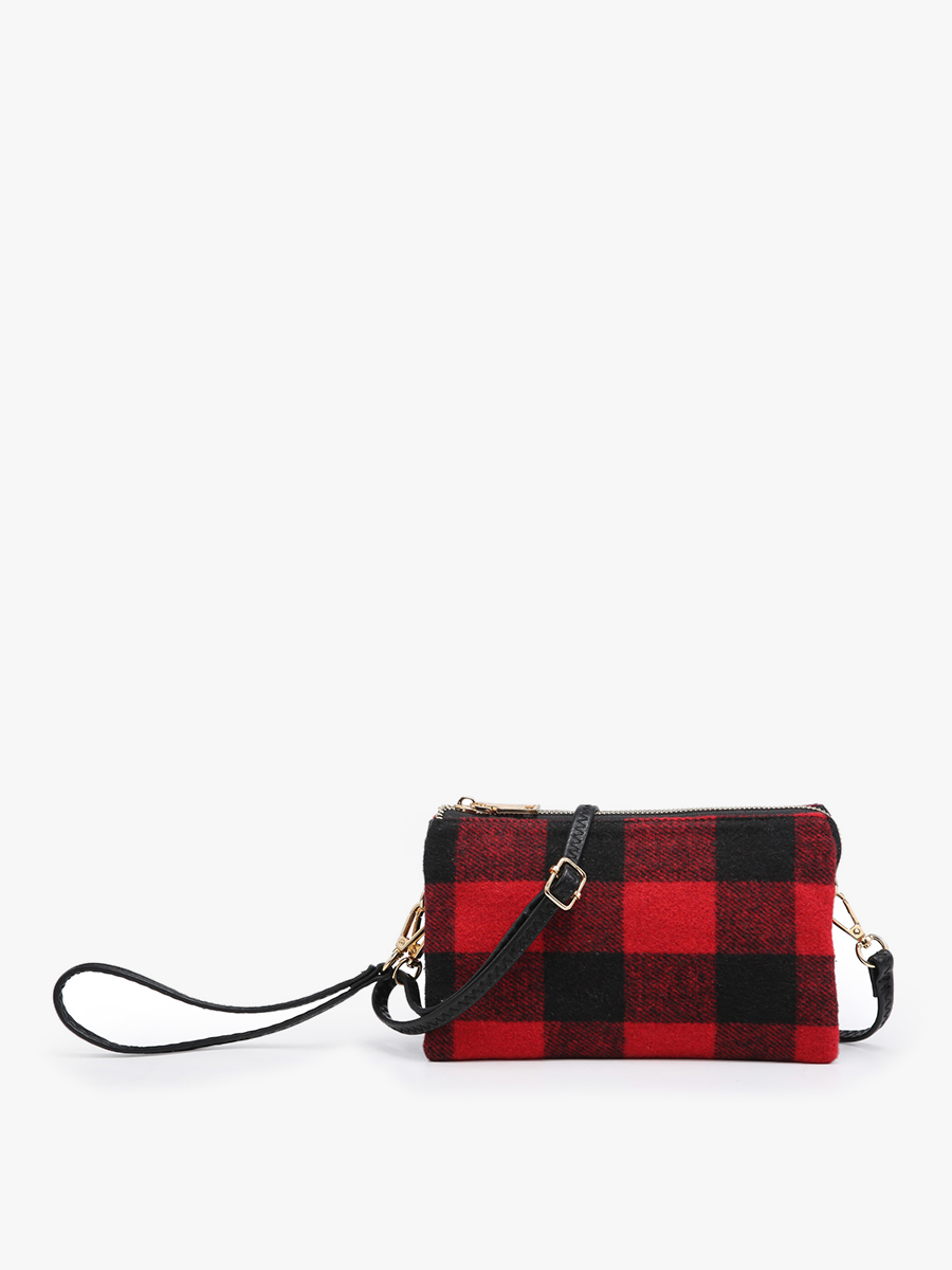 Jen & Co. - M013-PLD Riley Plaid 3 Compartment Crossbody/Wristlet