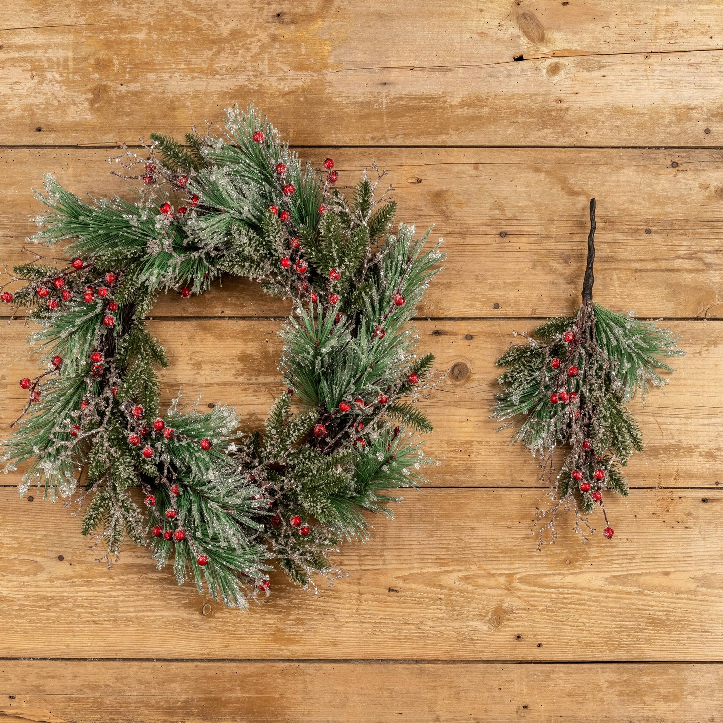 24" ICY MIXED PINE & RED BERRY WREATH