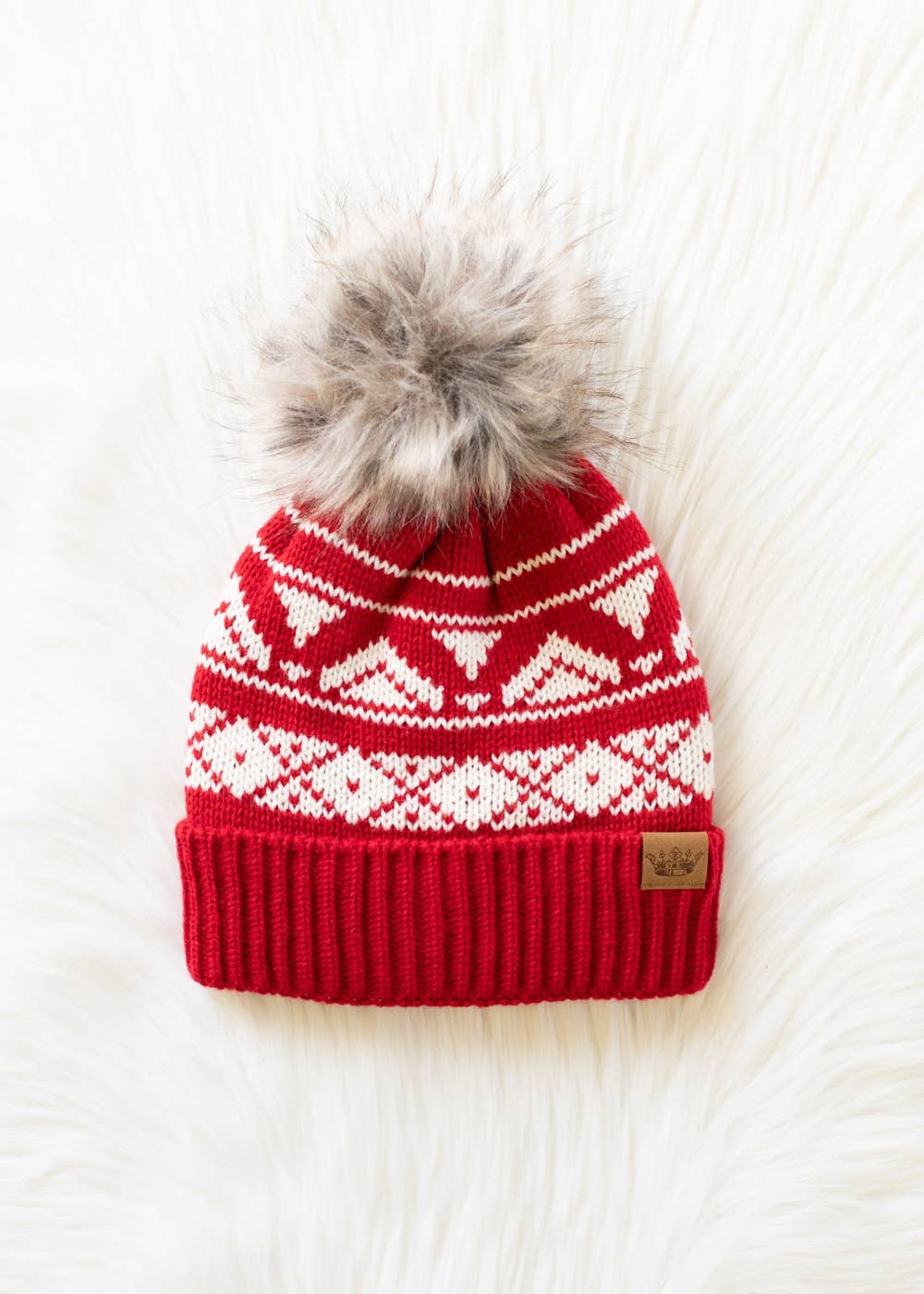 Panache Apparel Co. - Red & Cream Patterned Pom Hat