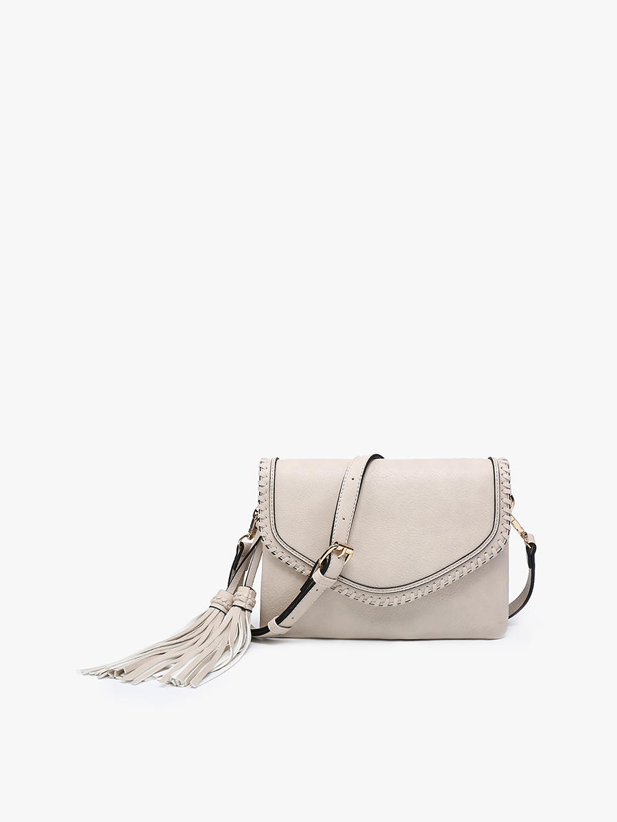 Jen & Co. - M1802A Sloane Flapover Crossbody w/ Whipstitch and Tassel