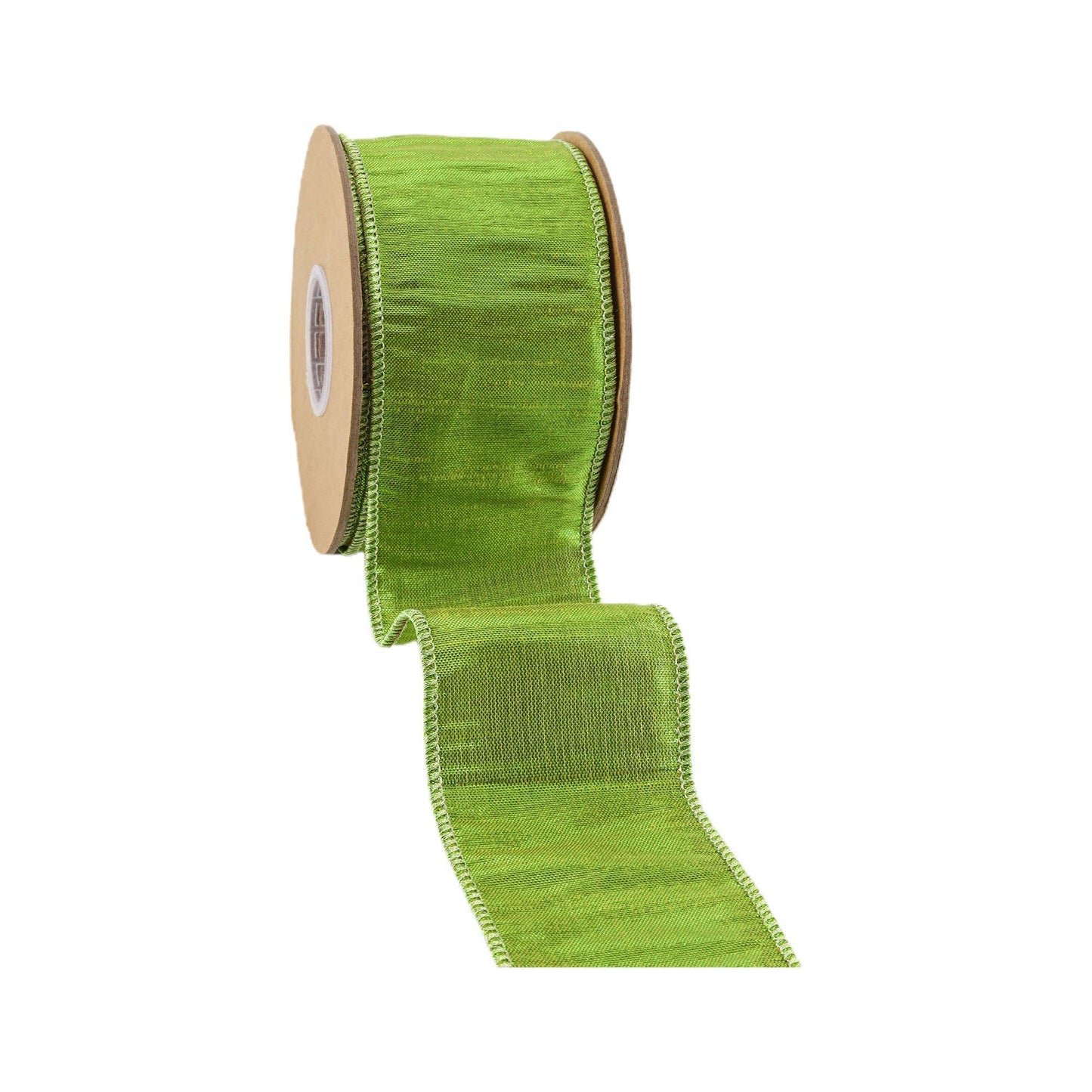 LA Ribbons Wholesale - 2 1/2" Wired Metallic Dupioni Ribbon | Apple Green | 10 Yard Roll
