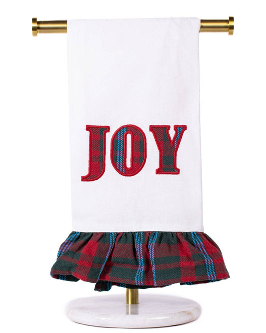 The Royal Standard - Joy Telluride Ruffle Hand Towel   White/Dark Green/Red   20x28