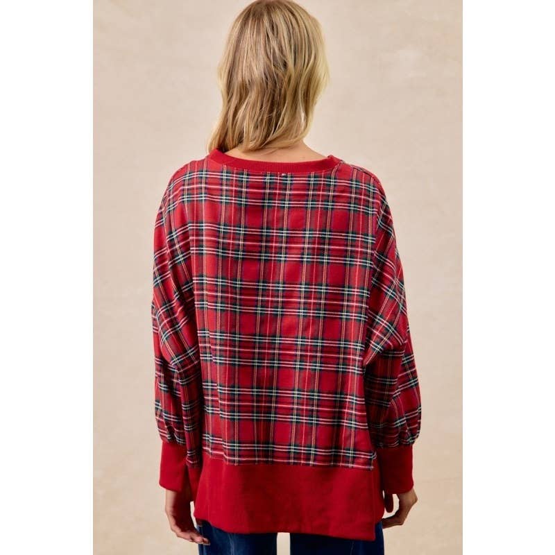 Holly Jolly Christmas Plaid Oversized Sweatshirt