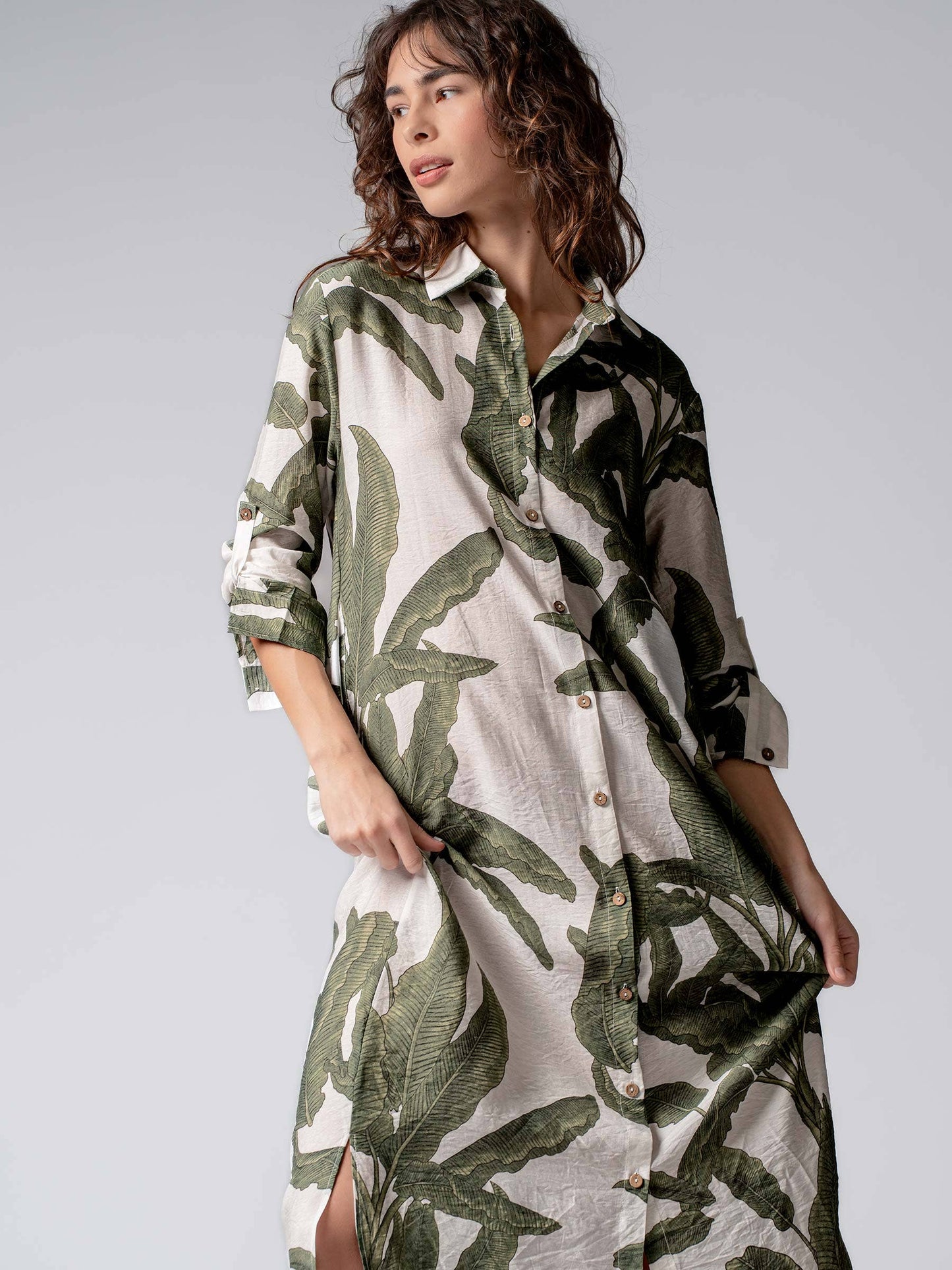 Tropical Paradise Button Down Collared Vacation Dress
