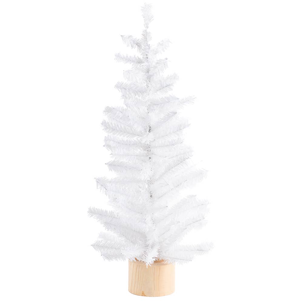 Factory Direct Craft - 18" White Artificial Canadian Pine Tree w/ Natural Wood Base