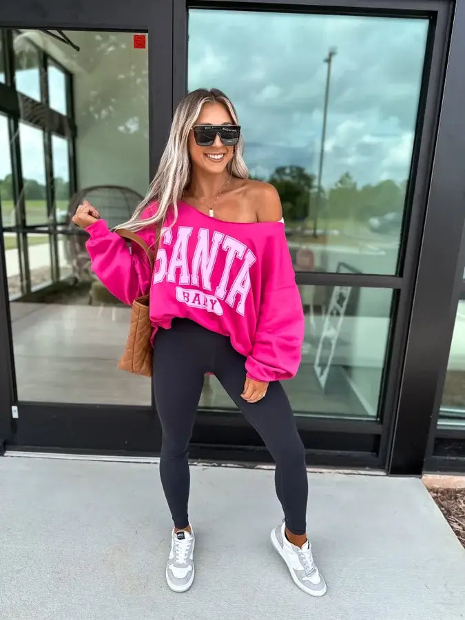 Santa Baby Sangria Off Shoulder Graphic Crewneck