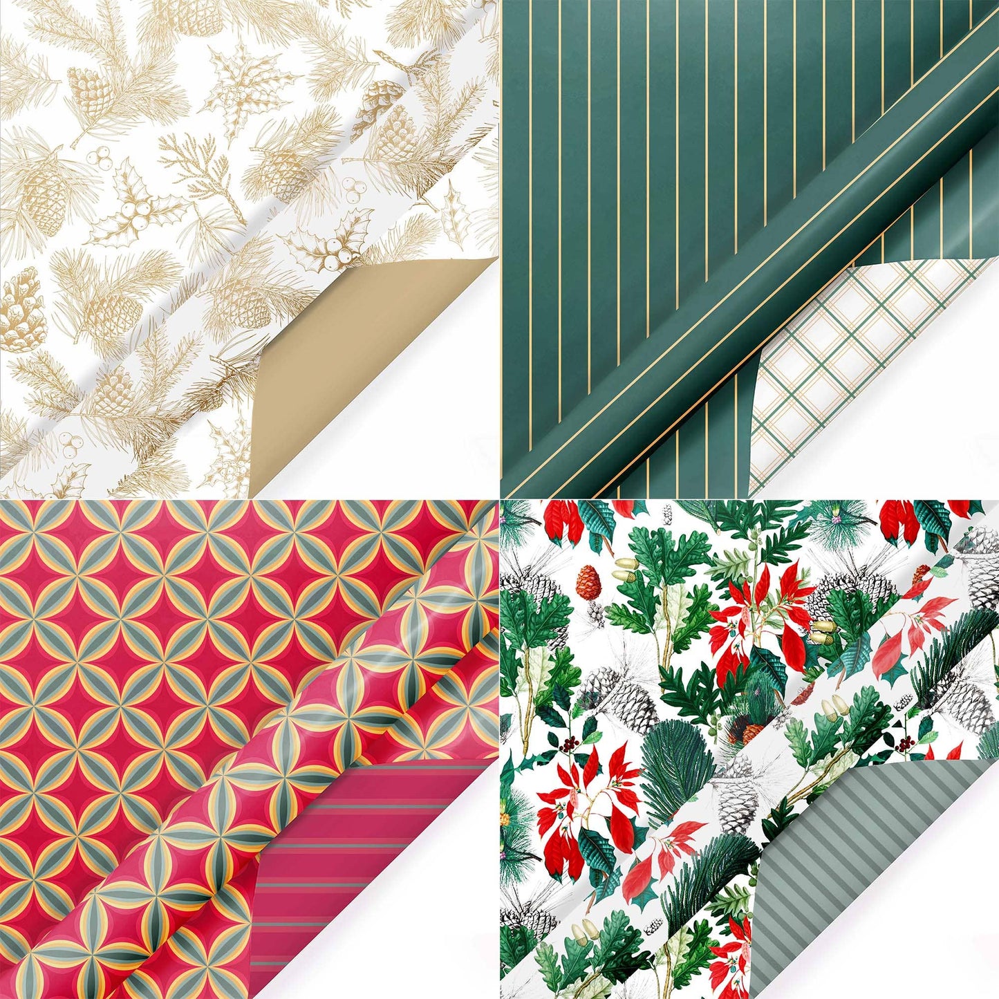 LA Ribbons Wholesale - 30" x 10' Wrapping Paper Bundle (4-pack) | Holiday Botanical