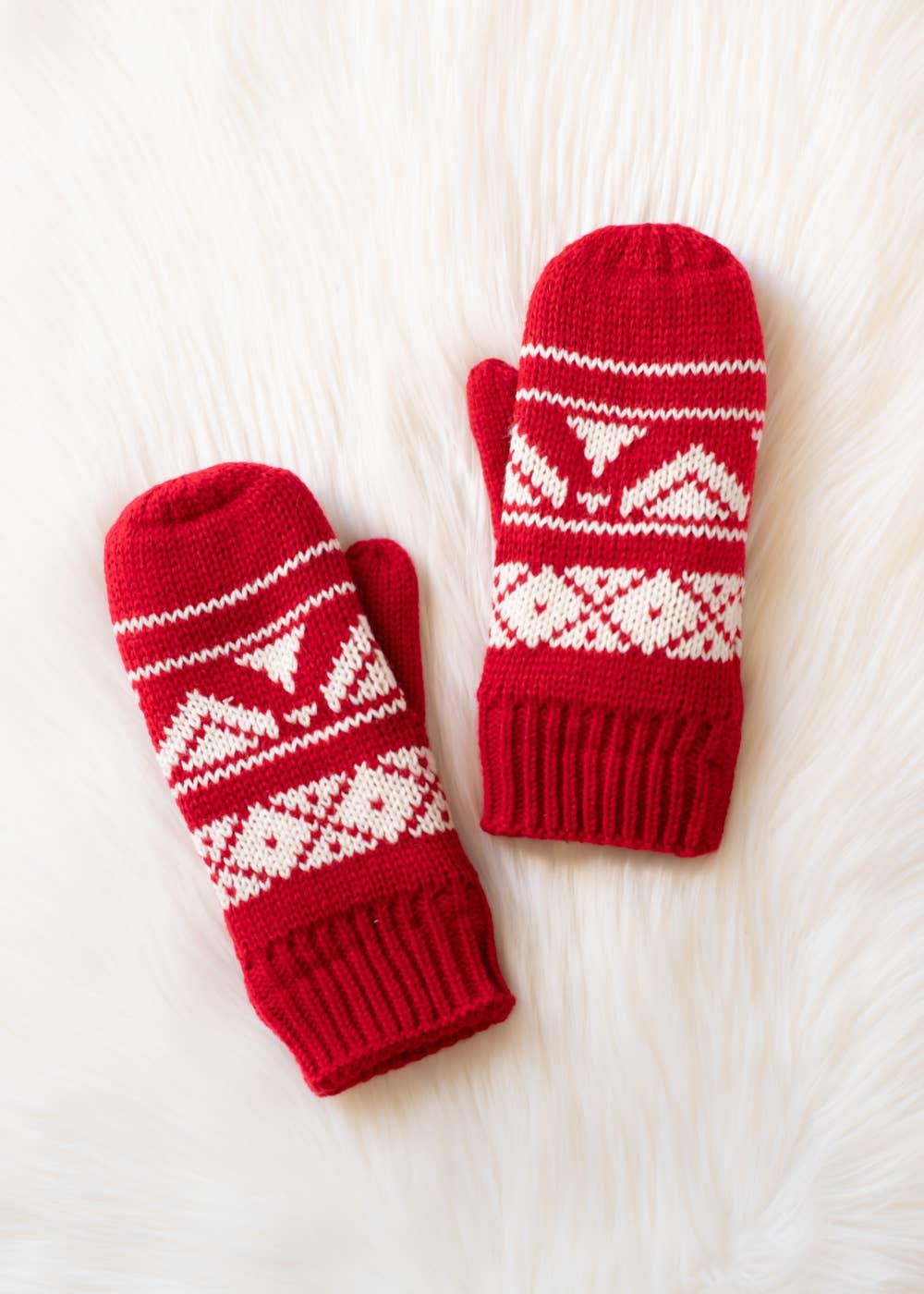 Panache Apparel Co. - Red & Cream Patterned Mittens