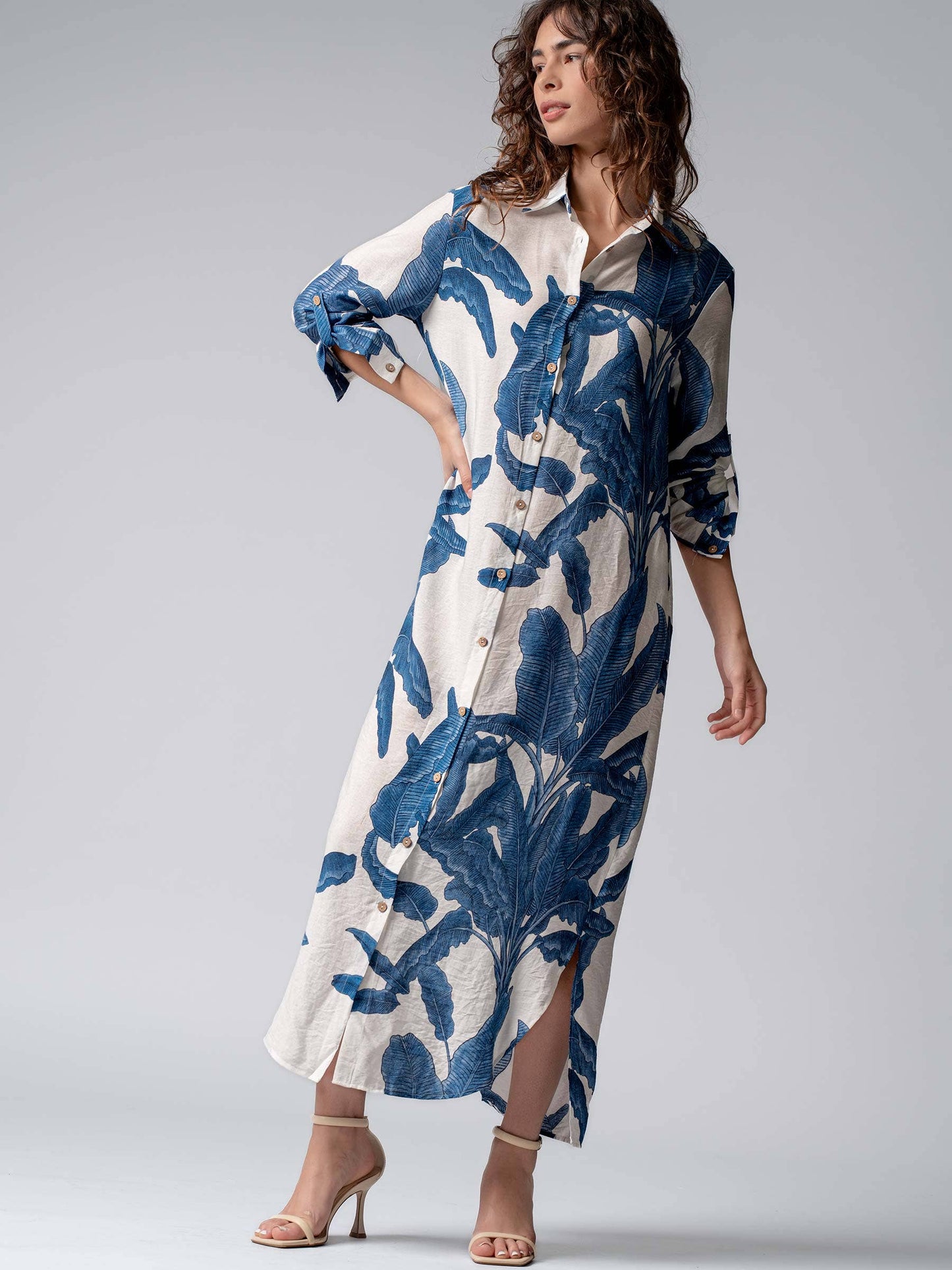 Tropical Paradise Button Down Collared Vacation Dress