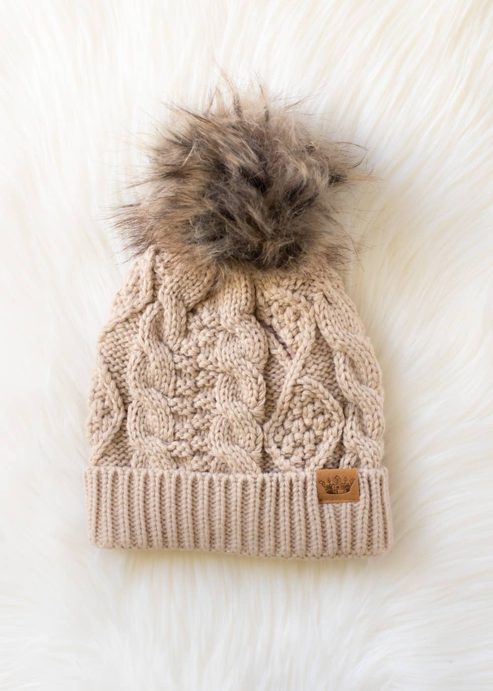 Panache Apparel Co. - Taupe Cable Knit Pom Hat