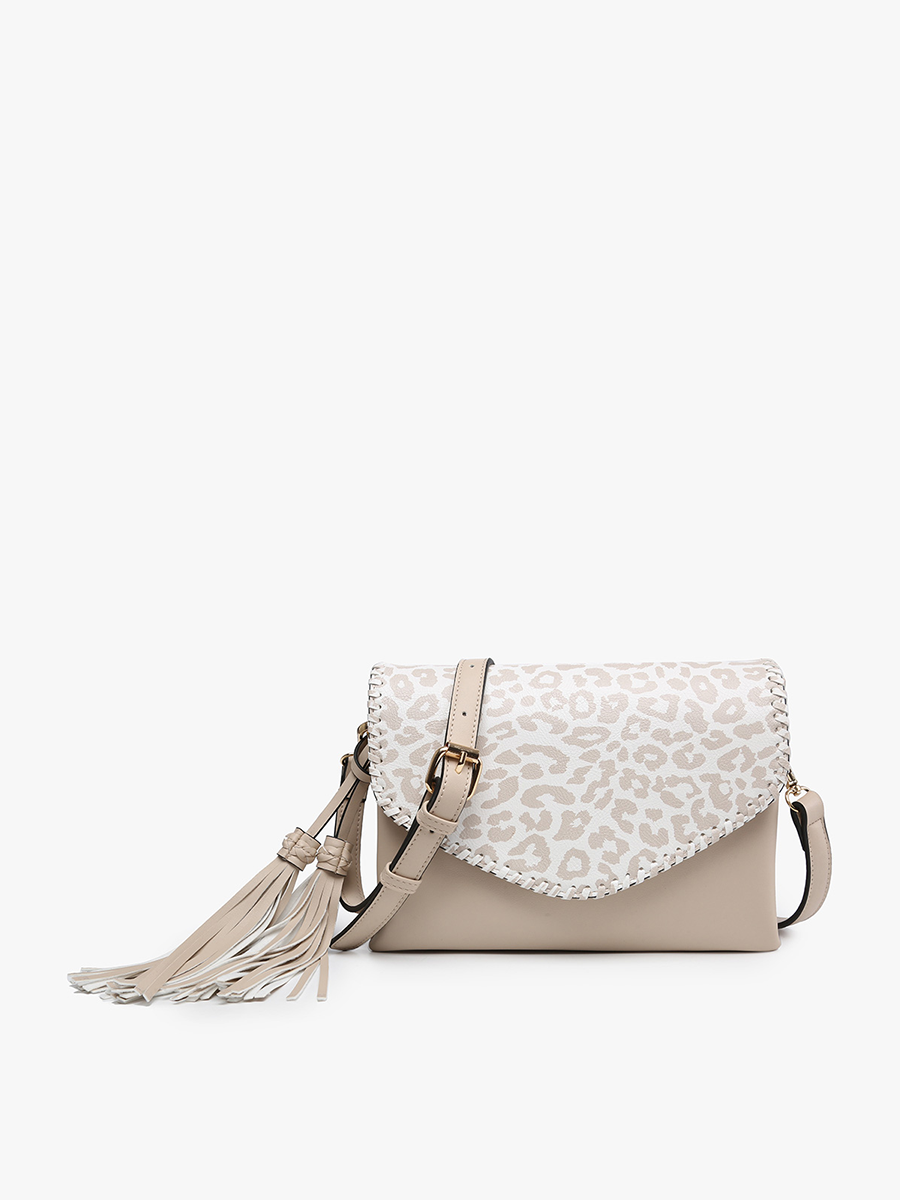 Jen & Co. - M1802A Sloane Flapover Crossbody w/ Whipstitch and Tassel