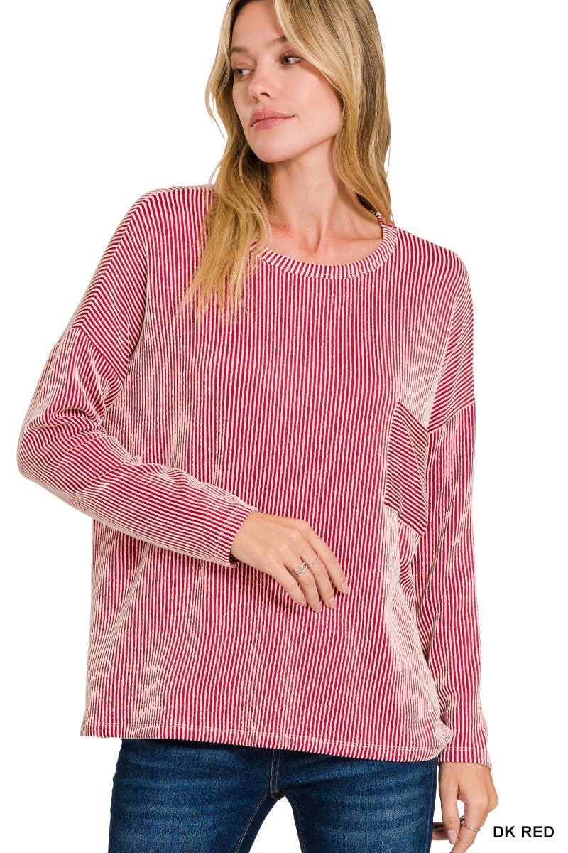 '...._ Ribbed Striped Oversized Long Sleeve Top