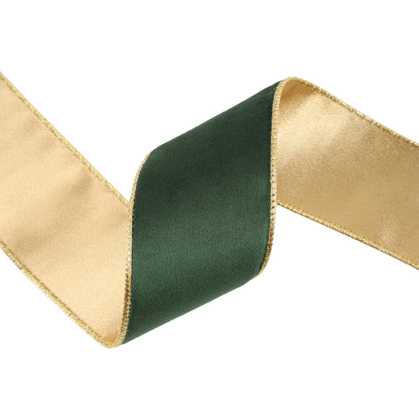 LA Ribbons Wholesale - 2 1/2" Reversible Classic Velvet Wired Ribbon | Green/Gold | 10 Yard Roll