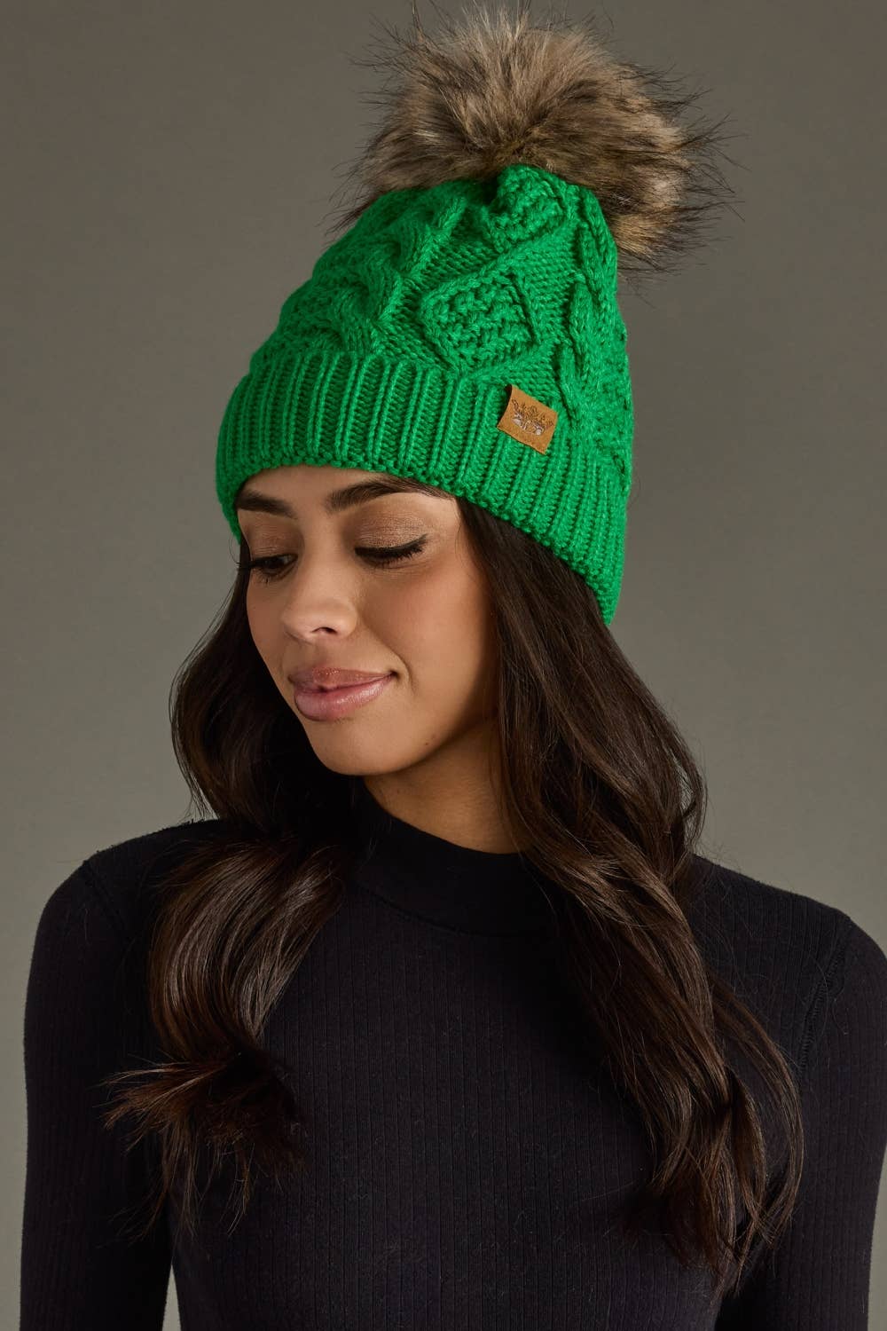 Panache Apparel Co. - Bright Green Cable Knit Pom Hat