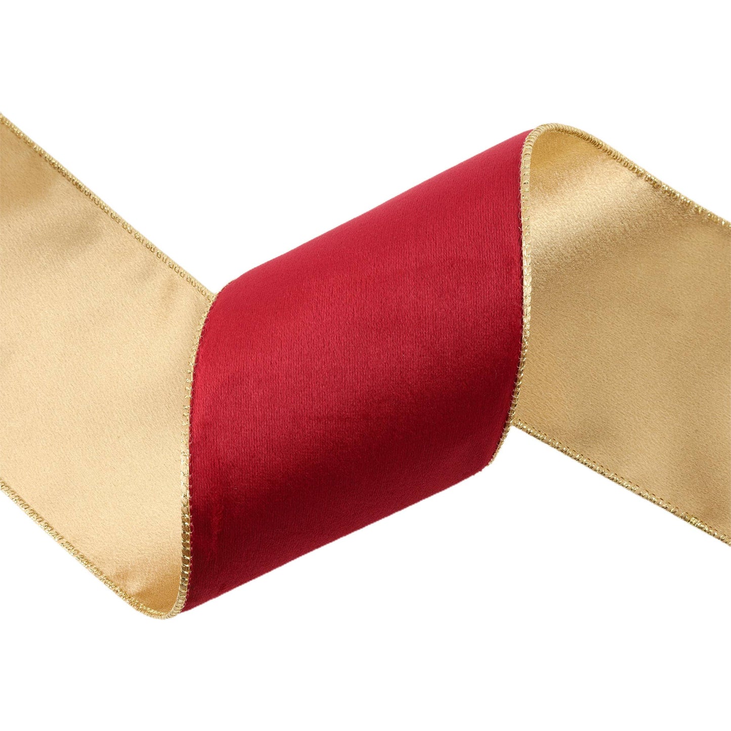 LA Ribbons Wholesale - 2 1/2" Reversible Classic Velvet Wired Ribbon | Burgundy/Gold | 10 Yard Roll