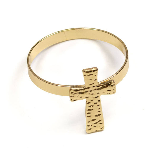 The Royal Standard - Hammered Cross Napkin Ring   Gold   1.5"
