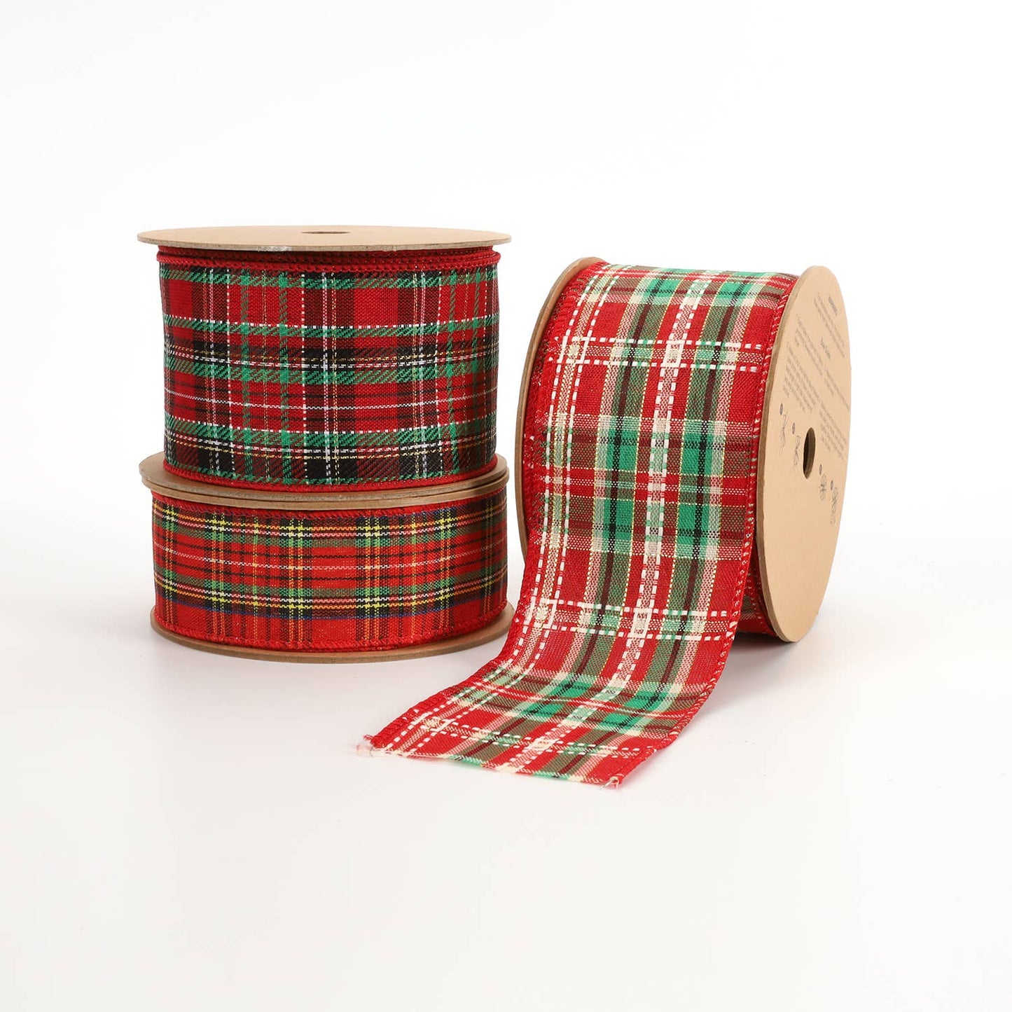 LA Ribbons Wholesale - 1 1/2" Holiday Wired Ribbon | "Plaid" Red/Black/Gold