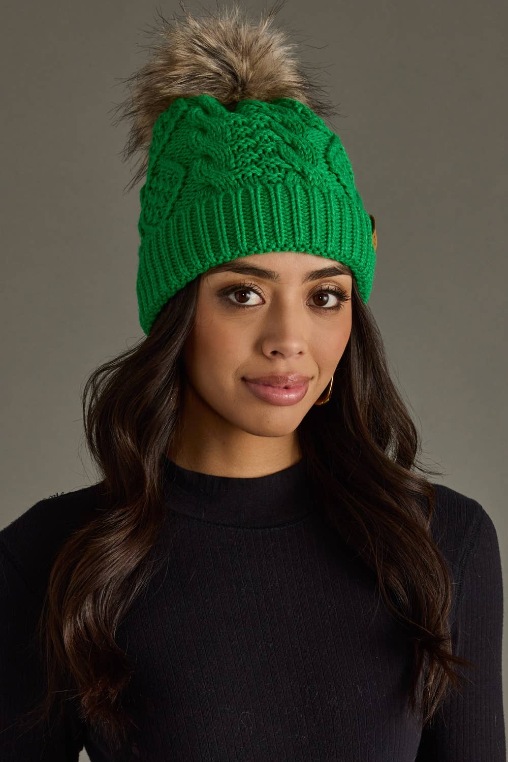 Panache Apparel Co. - Bright Green Cable Knit Pom Hat
