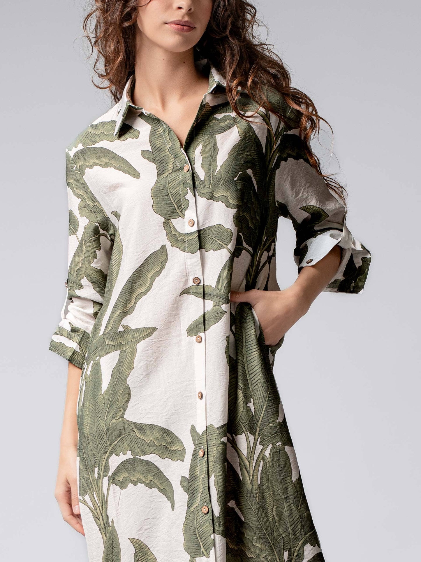 Tropical Paradise Button Down Collared Vacation Dress
