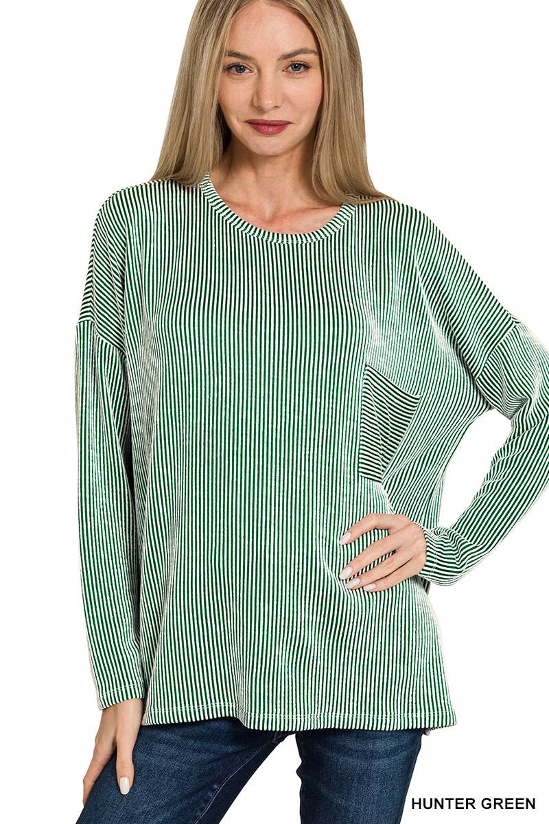 '...._ Ribbed Striped Oversized Long Sleeve Top