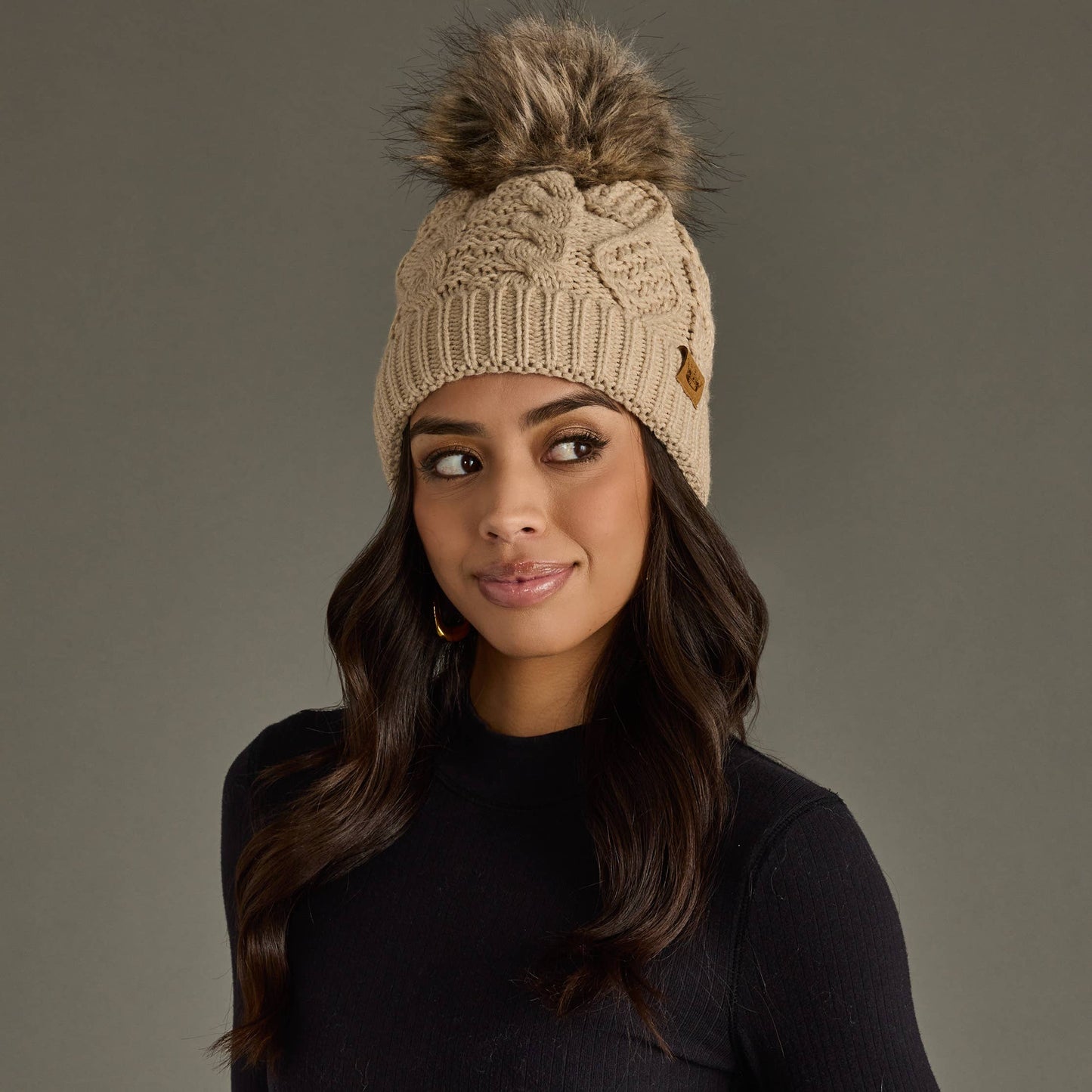 Panache Apparel Co. - Taupe Cable Knit Pom Hat