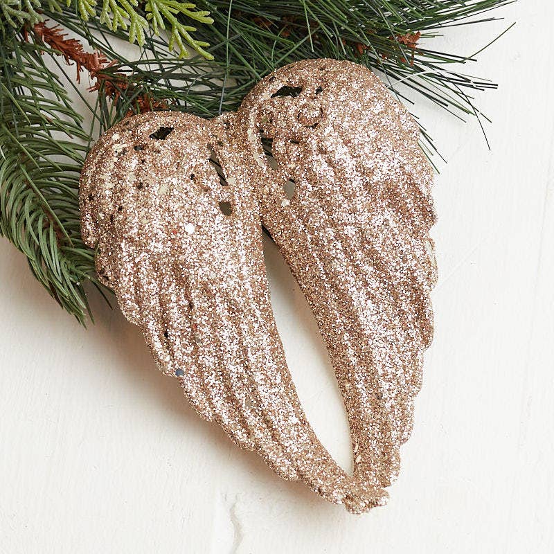 Factory Direct Craft - Champagne Glitter Angel Wing Ornaments (Pack of 12 pieces)